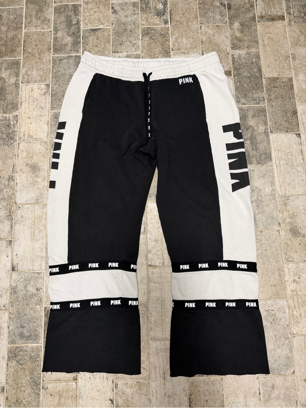 HTF VS PINK Boyfriend Pants Black White Colorblock Wide Leg- Size Large